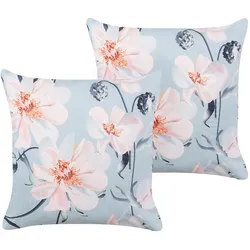 GARTENKISSEN 2er-Set Blumenmuster blau 45/45 cm Apricale