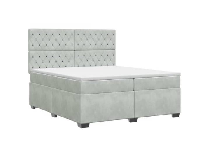 RJPLMFV Boxspringbett, Hellgrau, 200 x 200 cm, Velours Verstellbarer Kopf 78/88 cm, Taschenfedern, waschbare Bezüge, Holzwerkstoff