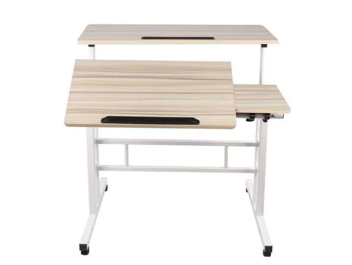 KEDIA Table Roulante (80X60X67)CM Plateau Inclinable Pour Bureau Canapé Lit Montée et descente libres Couleur érable blanc