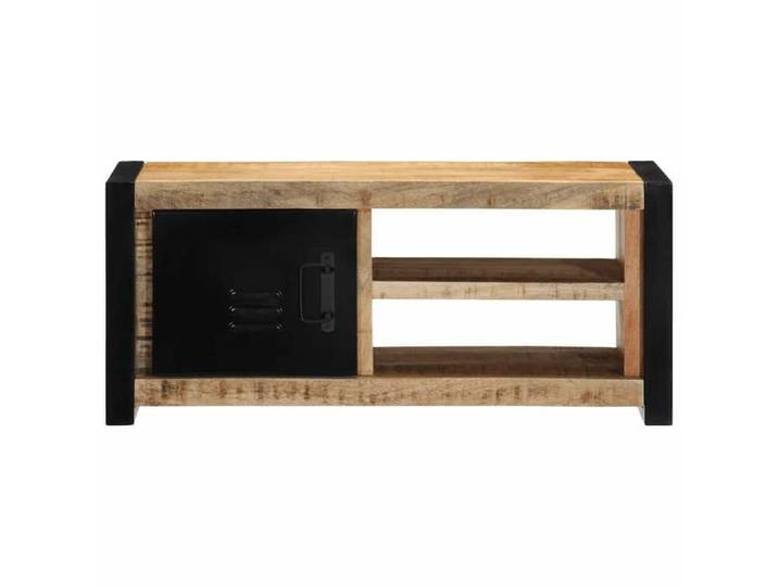 Meuble TV - - Meuble télévision - Bois de manguier massif et fer - Noir - 2 étagères - Structure en fer - 80x30x35 cm 351avn