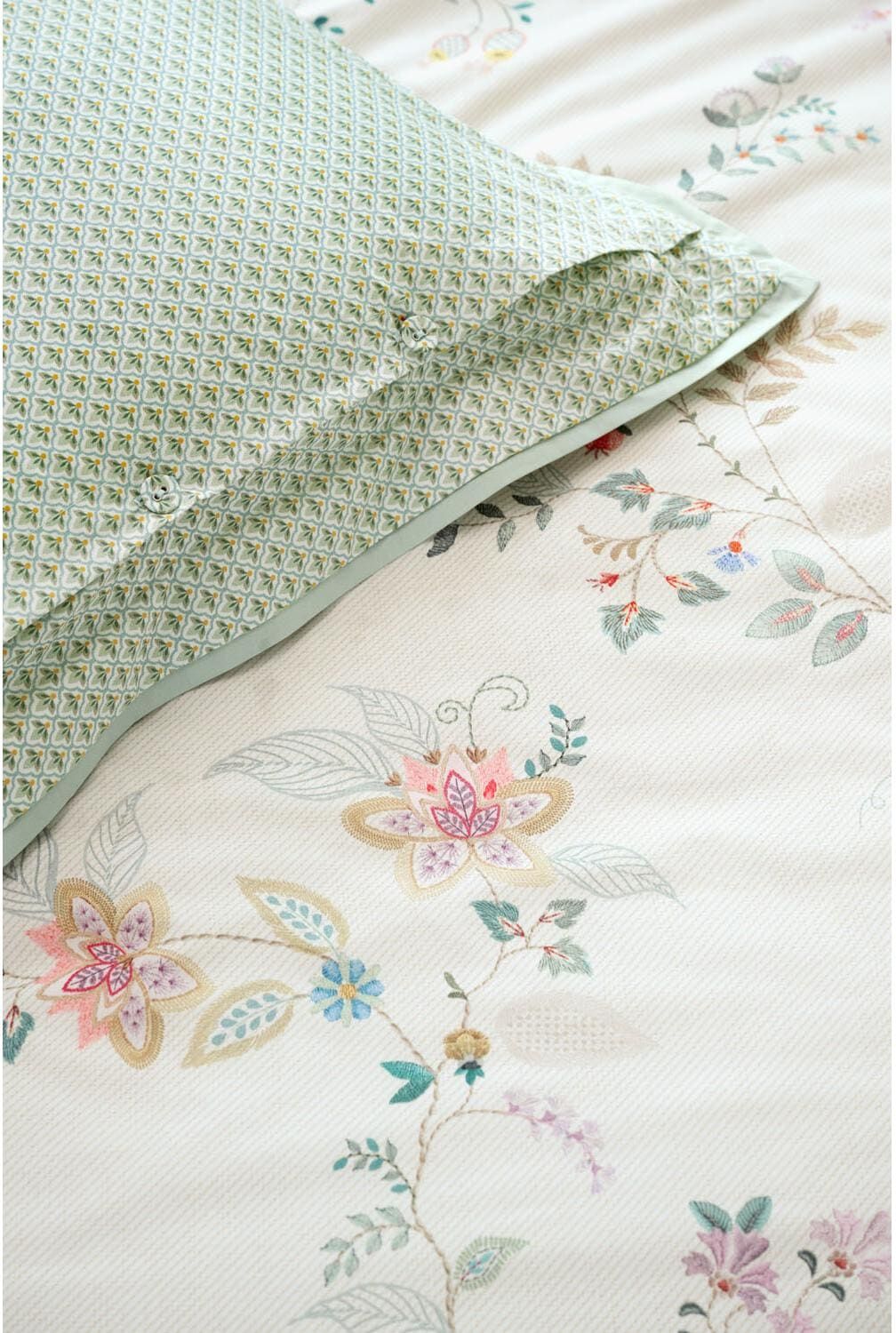 Bettwäsche PIP STUDIO "Kili Flower", bunt (grün, weiß), B/L: 200cm x 210cm, Perkal,Lyocell, B/L:, Perkal;Lyocell, Obermaterial: 100% Baumwolle, Bettwäsche, Bettwäsche grün, weiß B/L: 200cm x 210cm, Perkal,Lyocell, B/L: