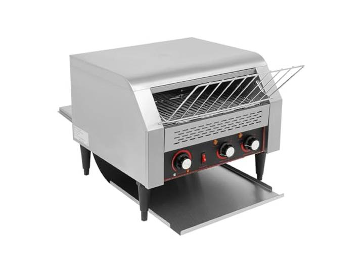 VonVVer Kommerzieller Durchlauftoaster 450-600 Scheiben/h, 2,6kW Edelstahl Förderbandtoaster mit 7 Geschwindigkeiten & 50-300℃ für Gastronomie, Restaurant, Café mit 3-Slot Einlauf