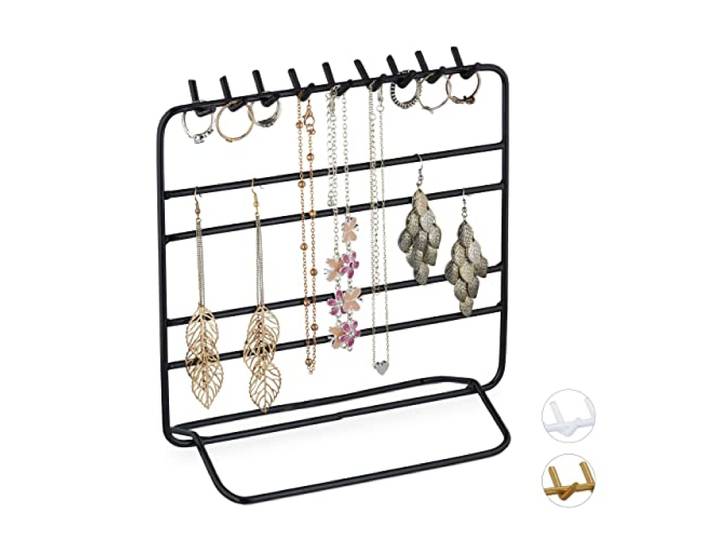 Relaxdays Présentoir à Bijoux\, Boucles d’Oreille\, Bracelets\, Rangement\, Organisateur\, 21 x 20 x 10 cm\, Noir