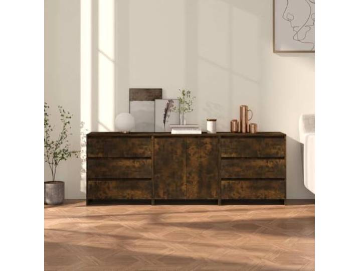 HEFZGDB Leicht zu reinigendes Sideboard Möbelstück, modernes Sideboards Set mit Stauraum, praktisches Sideboard mit Fester Oberplatte, dekoratives 3-TLG. Räuchereiche Holzwerkstoff,