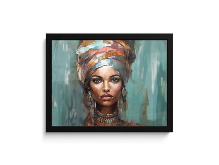 MuchoWow Poster MIT Rahmengerahmtes Bild - Frau - Kunst - Schmuck - Porträt - 40x30 cm, Blaugrau, Papier, Rechteckig, 40x30 cm, gerahmt, Bilder & Rahmen, Bilder