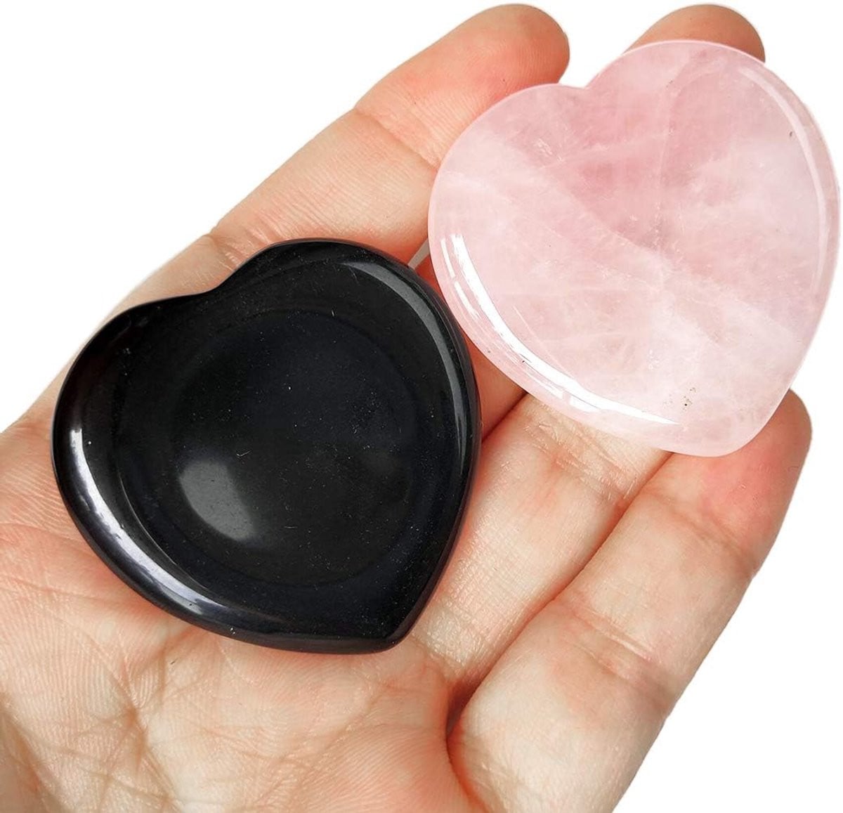 Set van 2 rozenkwarts hartvormige duimstenen voor meditatie en chakra heling