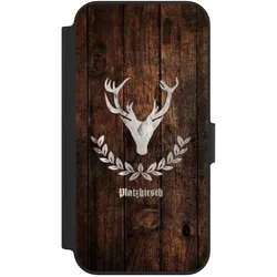 Nivocase Klapphülle für Apple iPhone 13 Handyhülle aus Kunst Leder NIVOflip schwarz Hirsch Holz Holzoptik (Apple iPhone 13), Smartphone Hülle, Schwarz