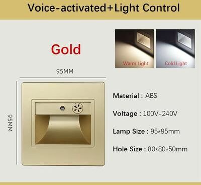 Inspired Finds Smart Motion Sensor Recessed Stair & Wall Light With Voice Activation voice Sensor Gold 3w warm White (2700 3500k)