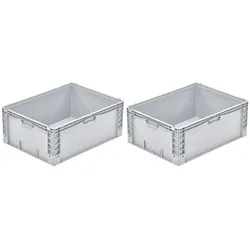 PROREGAL 2x Euro-Norm Großbehälter | HxBxT 32x60x80cm | 133 Liter | Glatter Boden | Grau  | Eurobehälter, Transportbox, Transportbehälter