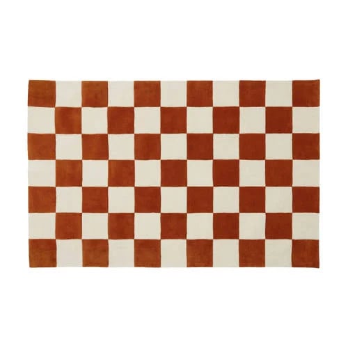 FÉST Checks Vloerkleed Oranje - Modern Checkerboard Wollen Vloerkleed