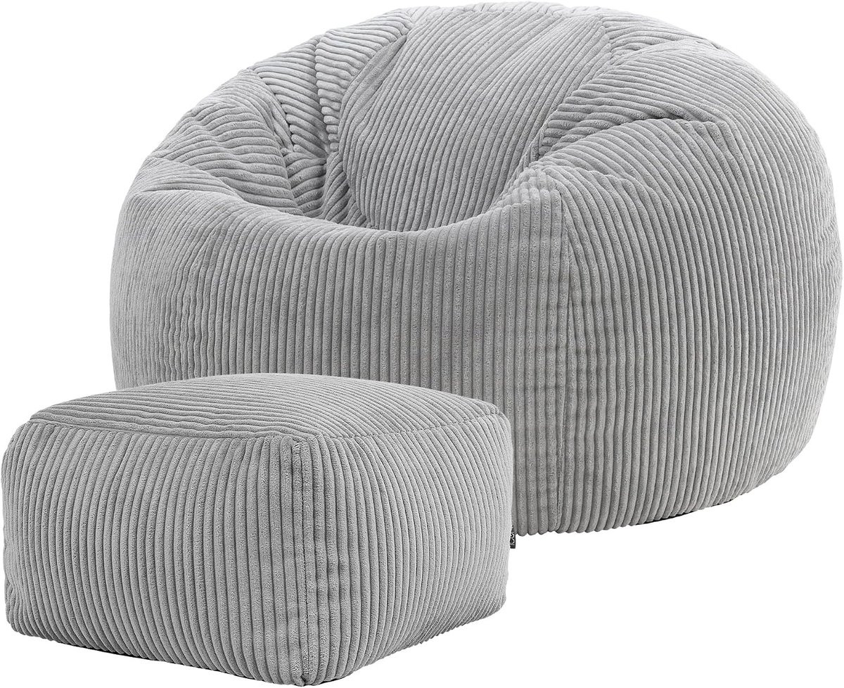 Icon Kingston Corduroy Zitzak met Hocker en Vulling, Grijs