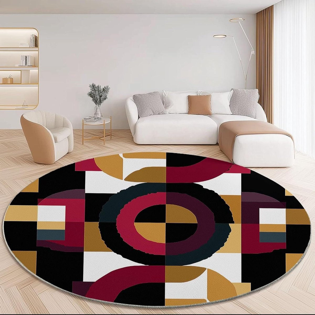 Rond Vloerkleed met Abstract Cirkel Patroon in Diverse Kleuren - 180 cm