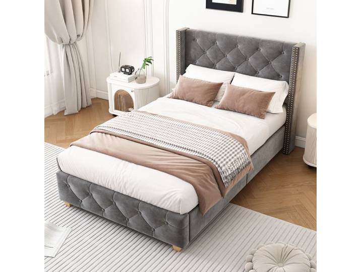 Lit rembourré 90X200CM lit enfant pour adolescent velours gris