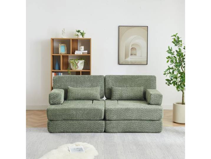 Canapé Lit Convertible 2 Places en Chenille Canapé 2 en 1 Pliable avec Lit d'Appoint Vert