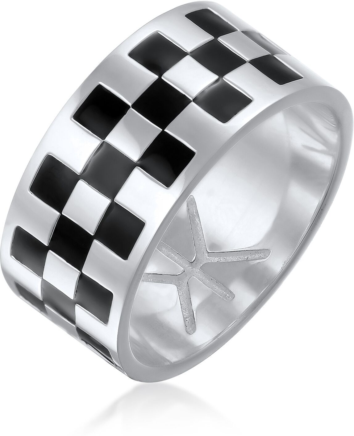 Silberring KUZZOI "Ring Schachbrett Emaille 925 Sterling Silver" Gr. 60, silber, Fingerringe, Herren, 60, Silber 925 (Sterlingsilber), Silberring