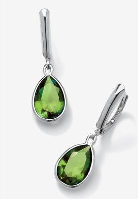 Sterling Silver Drop Earrings Pear Cut Simulated Birthstones by PalmBeach Jewelry in August