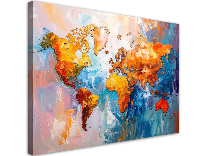 Feeby Leinwandbild Bunte Weltkarte 90x60cm, Mehrfarbig, Grafikmuster, Rechteckig, 90x60 cm, Bilder & Rahmen, Bilder, Leinwandbilder