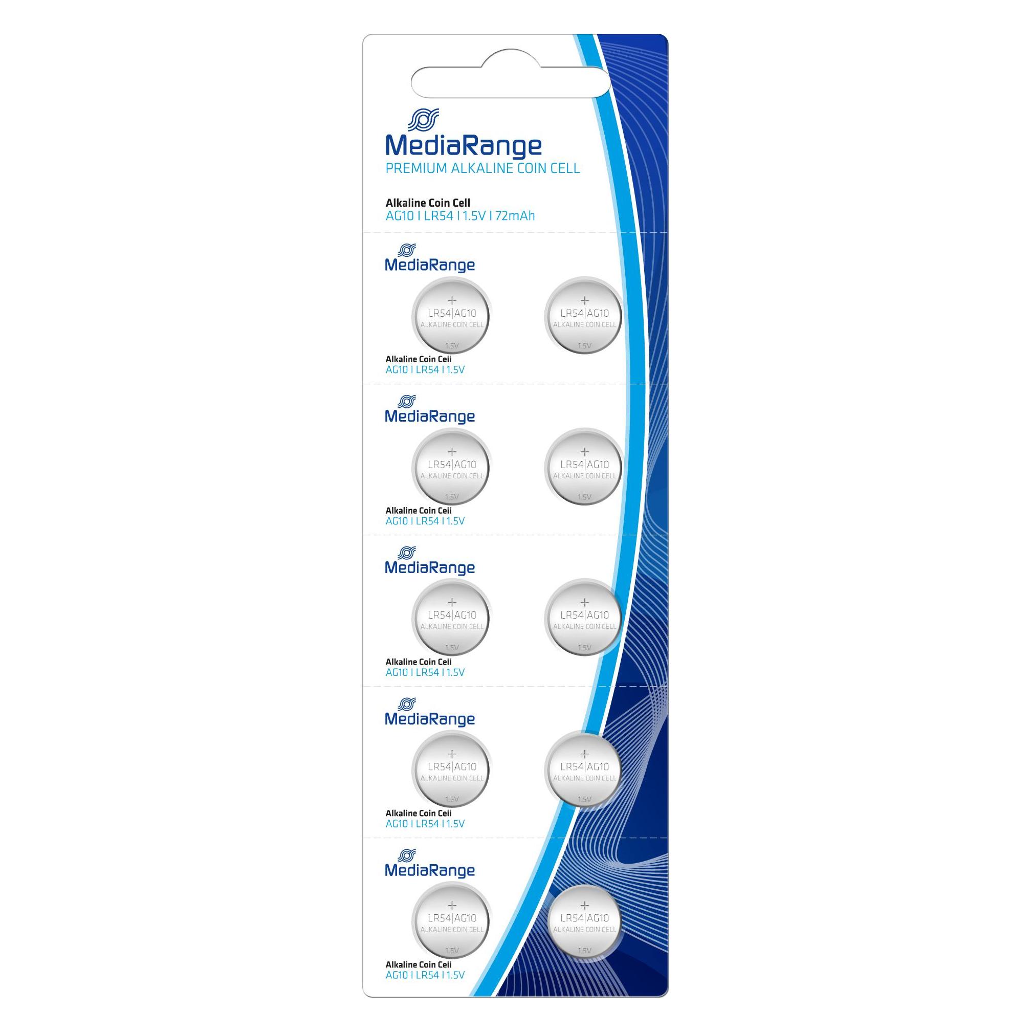 MediaRange Knopfzellen LR54 1.5V (10 Stk., AG10, 72 mAh) (MRBAT112)
