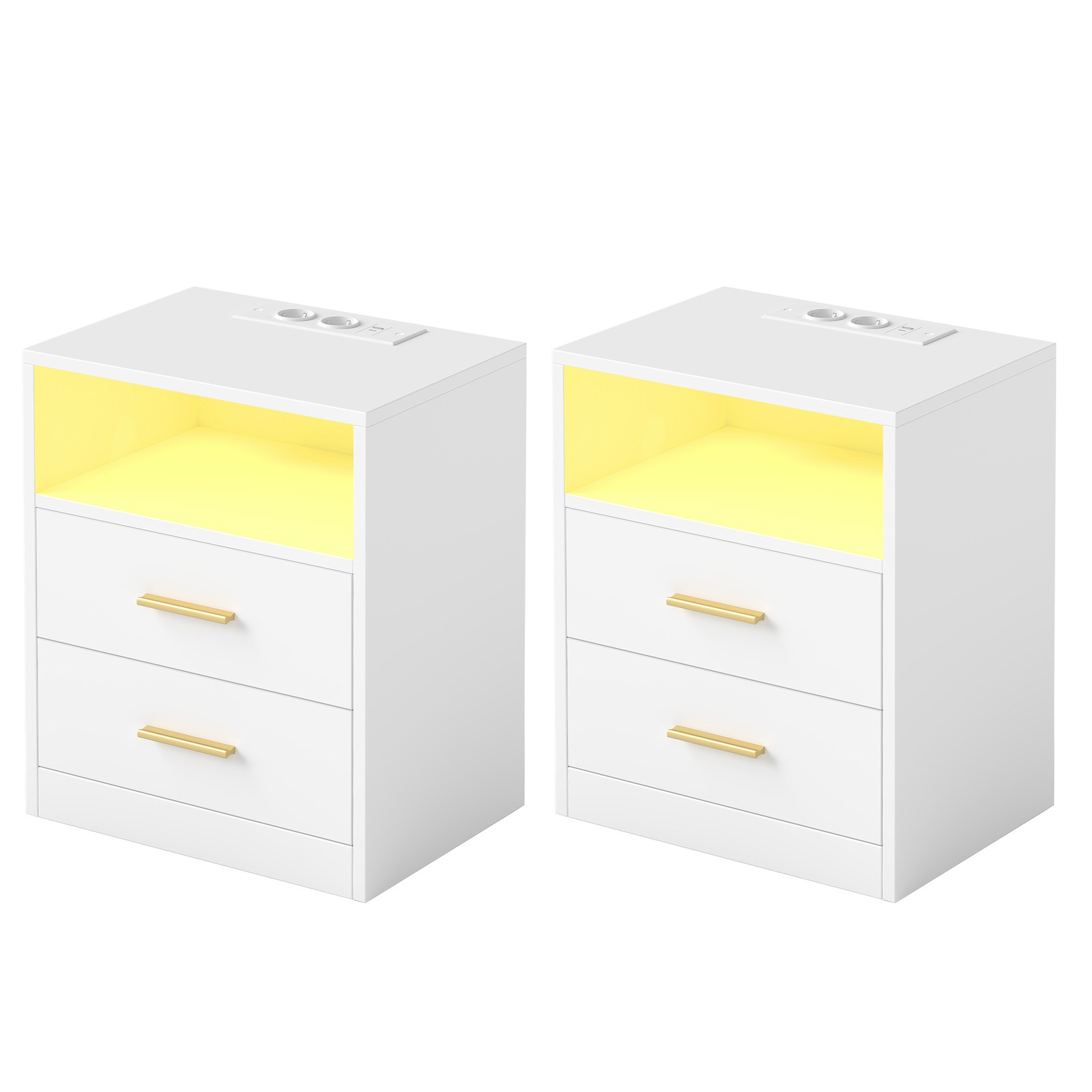 VASAGLE Beistelltisch mit Schubladen, 2er Set, Nachttisch aus Holz LETB35829WB01