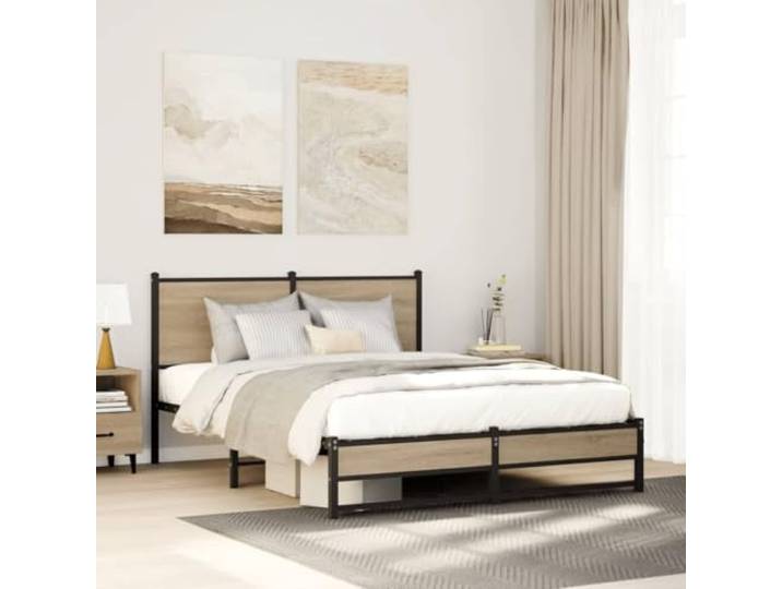 Stabiles Metallbettgestell mit Lattenrost Klassisches Design 140x200 cm Metallbett ohne Matratze Sonoma-Eiche 140x200 cm Stabiles Bettgestell mit Kopfteil und Stauraum, Belastbar Langlebig, Ideal