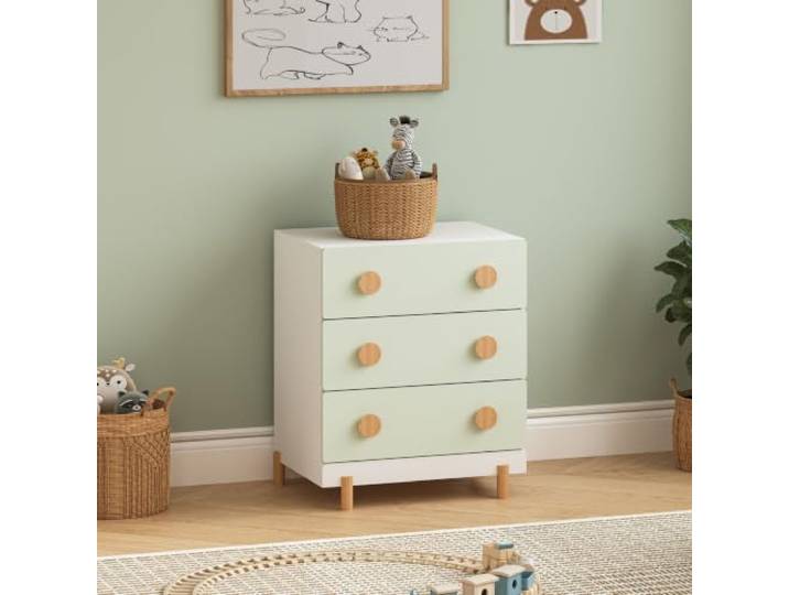 [en.casa] Kommode Kinderzimmer Vaarentaa 55x41x66 cm Mintgrün Kinderkommode mit 3 Schubladen, Schubladenschrank, Aufbewahrung Kinderzimmer, Kinderschrank, Stauraum, Holzbeine