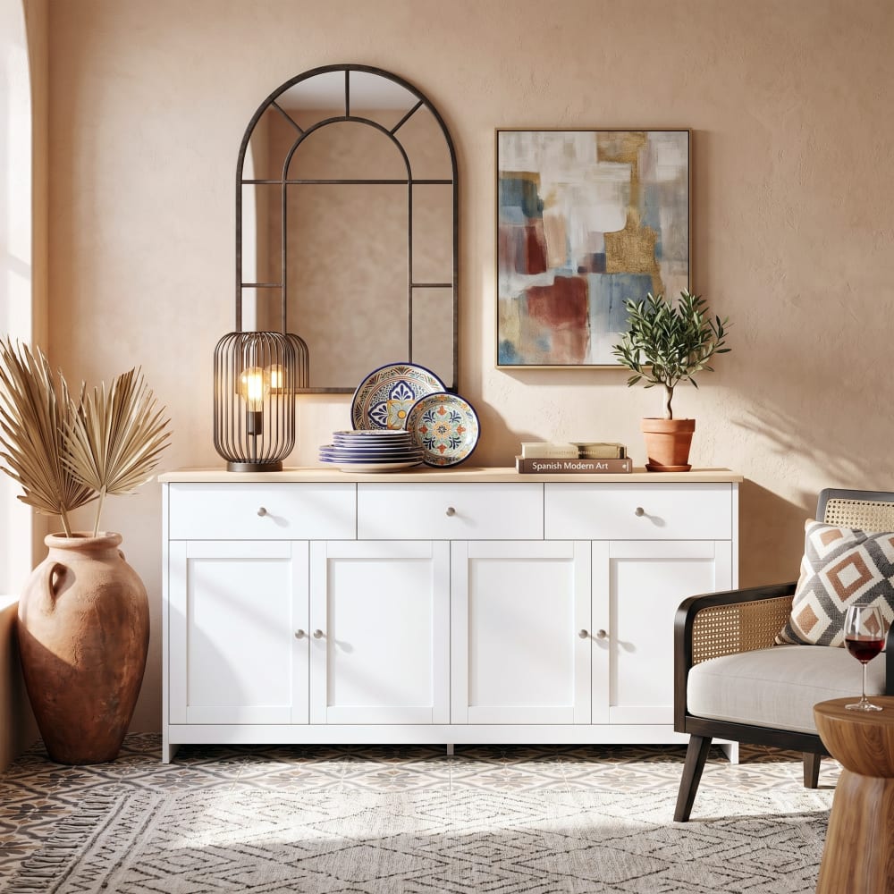 Urban Meuble Console blanche bois 4 portes 3 tiroirs Blanc 160x75x37cm