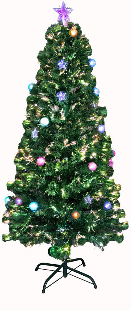 SHATCHI Fibre Optic Christmas Tree with Baubles and Stars, PVC, Pre-Lit LED Decorative Indoor Tree 6 ft.
