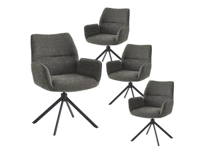 CARLOTTA - Lot de 4 Fauteuils de table Pivotants Tissu Coloris Gris Anthracite