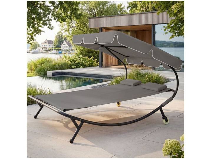 Transat - TECTAKE - Transat 2 places en acier inclinable avec housse déperlante 185 x 195 x 142 cm - Noir/Gris