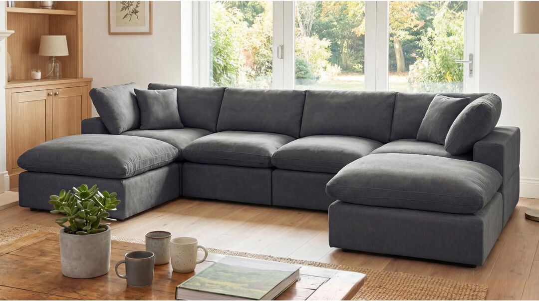 Ebern Designs Sahian U-Shaped Modular Corner Sofa Charcoal 4 Seater