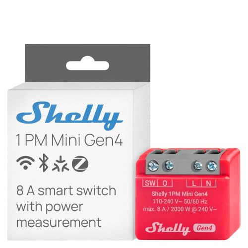 Shelly 1PM Mini Gen4 Slimme relaisschakelaar met Bluetooth en Zigbee, 1 kanaal, 8 A, energiemeting, Rood