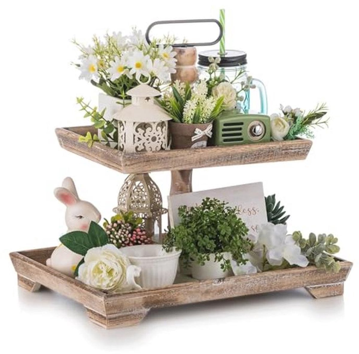 Gelaagde lade standaard van rustiek hout voor keuken en decoratie