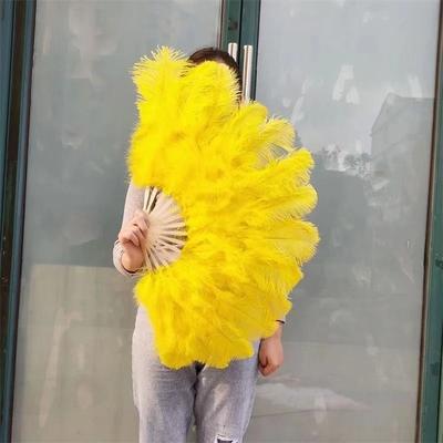 Uplifted Finds Grand Ostrich Feather Folding Fan   Professional Stage & Carnival Dance Fan yellow 100 Cm 2 Pcs