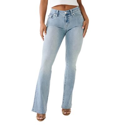 Bootcut-Jeans TRUE RELIGION "BECCA MR BOOTCUT FLAP", Damen, Gr. 30, N-Gr, peak spot, Denim/Jeans, Obermaterial: 70% Baumwolle, 26% Polyester, 3% Viskose, 1% Elasthan, leichte Abriebeffekte, bootcut fit lang, Jeans, Baumwollmischung, bootcut fit