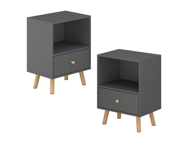 [en.casa] Beistelltisch-Set 2 Tlg. Sundsvall, Dunkelgrau, Holz, 1 Schubladen, 40x54x30 cm, Wohnzimmer, Wohnzimmertische, Beistelltisch