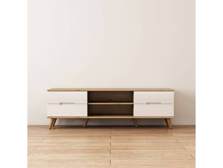 TV-Board OTTO HOME Lund , weiß, B:160cm H:50cm T:40cm, Sideboards, TV-Board, glänzende Fronten, Kabeldurchführung, helles Holzdekor, Breite 160 cm
