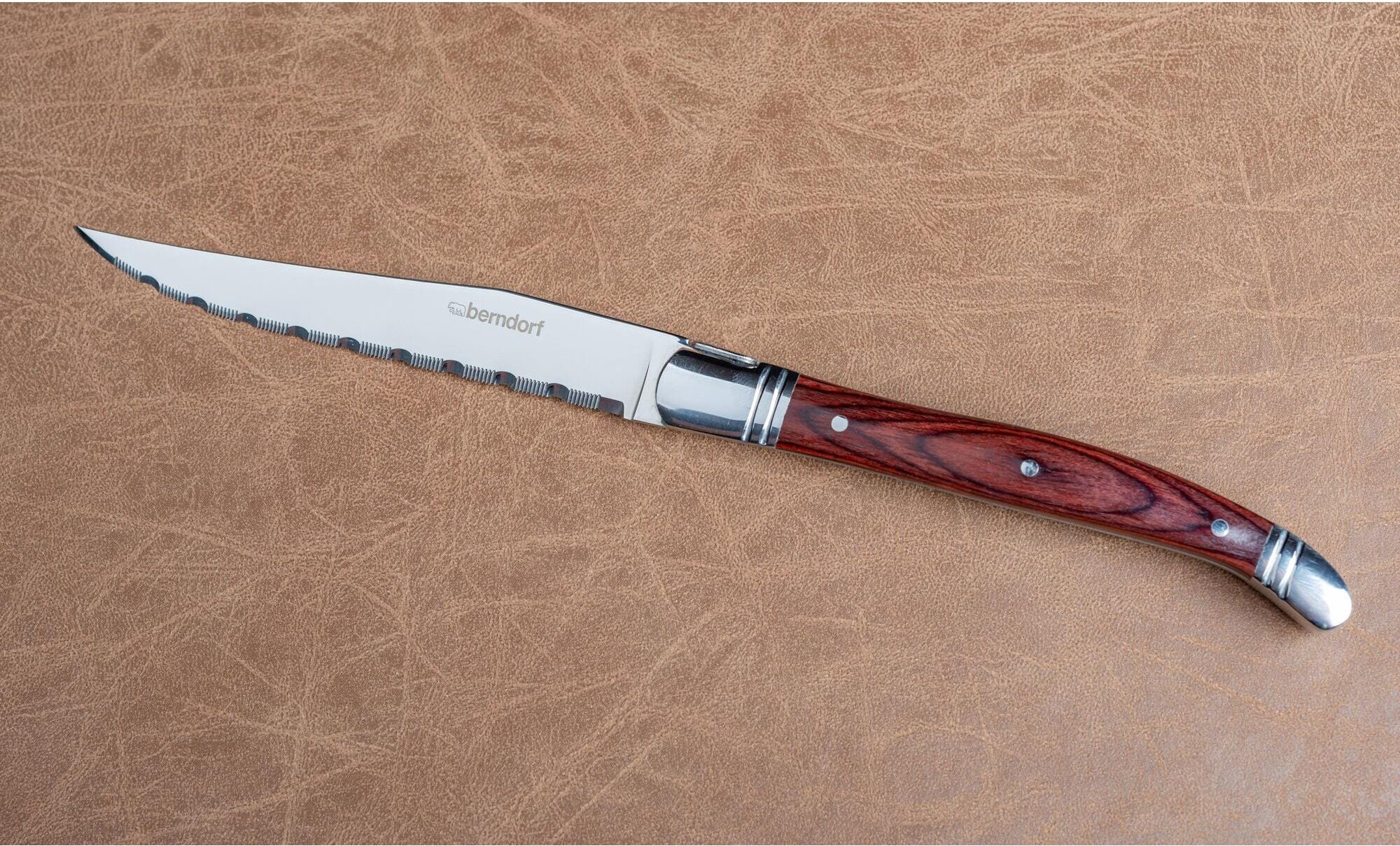 Steakmesser "Berndorf Pakka 6 Stück", braun, 6, Edelstahl, Essmesser, Steakmesser braun 6