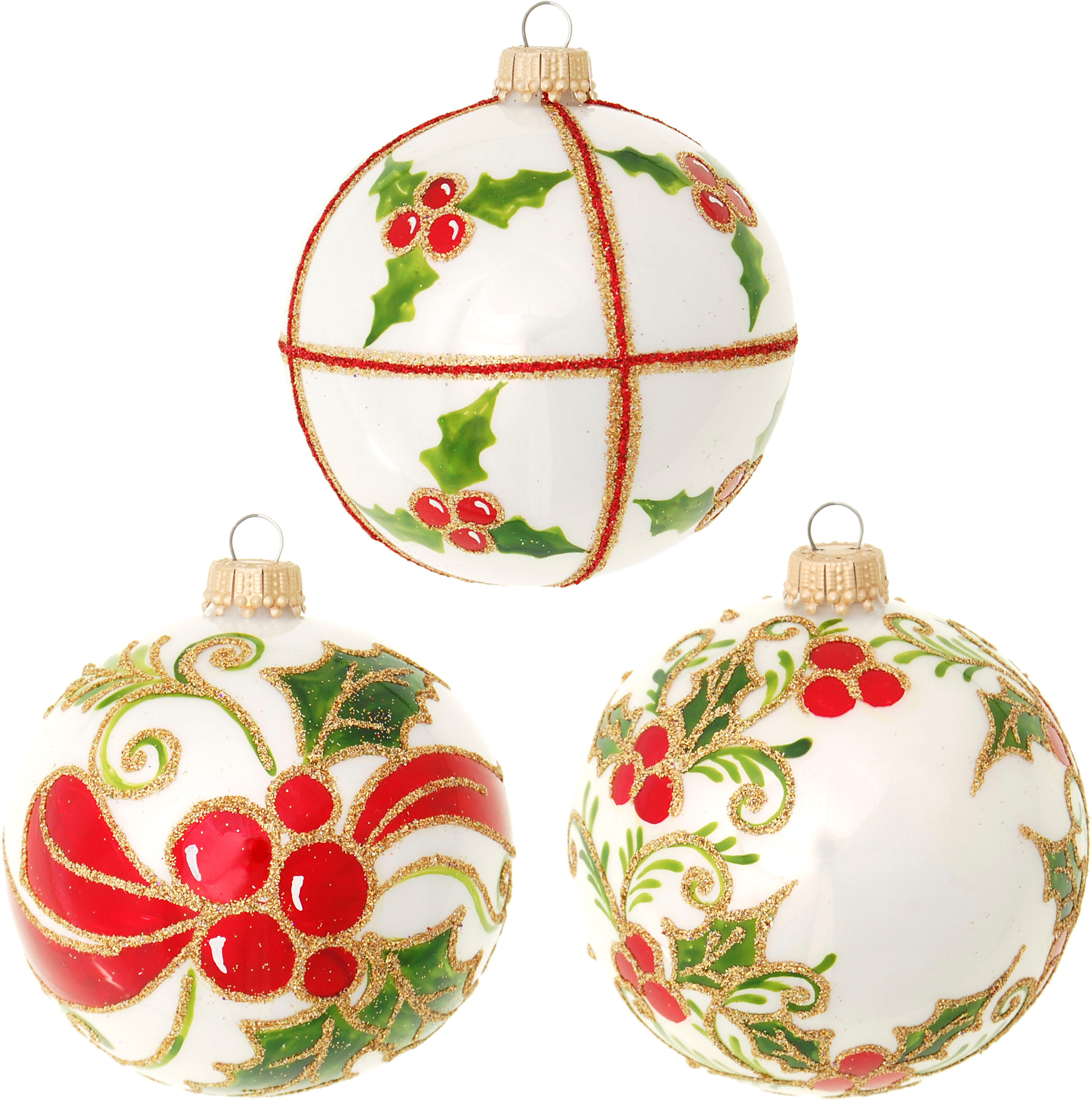 Weihnachtsbaumkugel KREBS GLAS LAUSCHA "Stechpalme, mundgeblasen und handbemalt", rot (weiß), Ø:8cm, Glas, Weihnachtsbaumkugeln, Weihnachtsbaumkugel, Weihnachtsdeko, Christbaumschmuck, Christbaumkugeln aus Glas