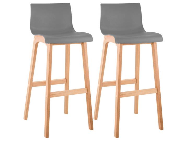 CLP Barhocker 2er Set Holz Grau, 41x102x46 cm, Esszimmer, Barmöbel, Barhocker