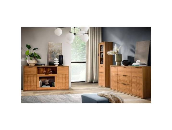 Lomadox Wohnzimmermöbel Set 3-teilig Sideboard Kommode Vitrine Wohnzimmerschrank Wohnmöbel modern in Eiche