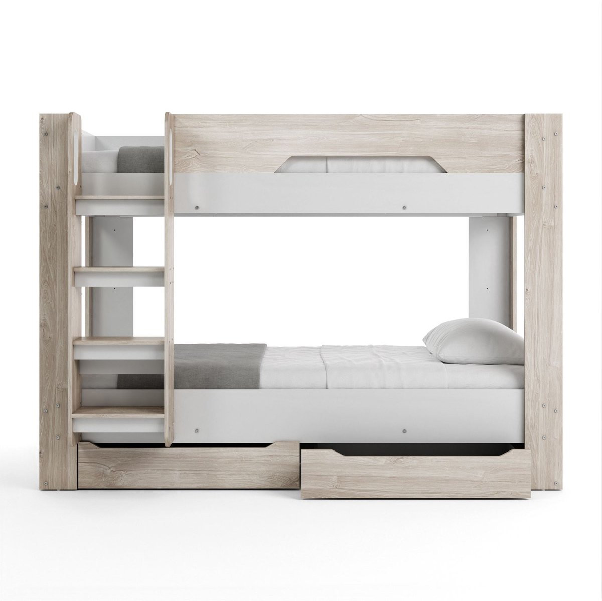 Belfurn Stapelbed Evora met lades voor kinderen, eik ivoor en wit, 90 x 200 cm