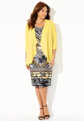 Plus Size Women's Classic Jacket Dress by Catherines in Canary Chevron Palm (Size 1X)