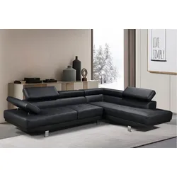 Happy Home Ecksofa mit verstellbaren Kopf- und Arm-Funktionen in Lederoptik - Schwarz
