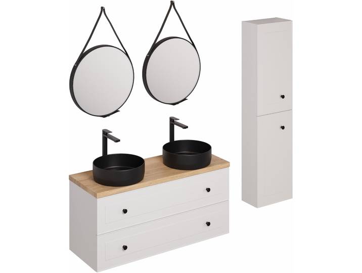 Ensemble de salle de bain avec lavabo comprenant robinet de lavabo, bec et siphon Naturel Forli blanc (KSETFORLI4)