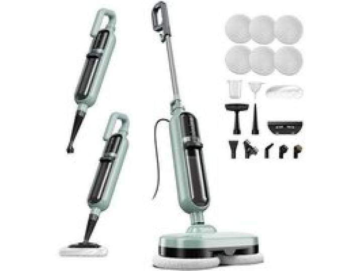 Balai Vapeur Rotatif Nettoyeur Vapeur Balai 10 en 1 Steam Mop 6 Tampons - 500 ml - Celadon