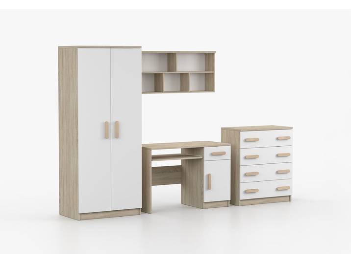 Kinderzimmer Komplett - Set JONAS III 02 (4-teilig) Sonoma Eiche Weiß Sonoma Eiche