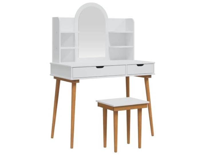 HNSMFPRE Schminktisch-Set, 5-teilig, Weiß, 100 x 50 x 143 cm Beine aus massivem Kiefernholz, kosmetische Aufbewahrung, kompaktes Design, einfache Wartung