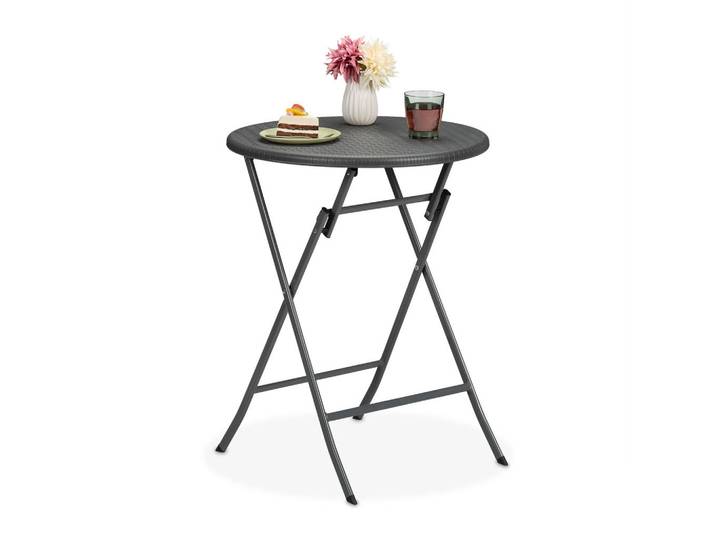 Relaxdays Gartentisch Grau klappbar, Kunststoff, Metall, 60x75x60 cm, Gartenmöbel, Gartentische, Gartentische
