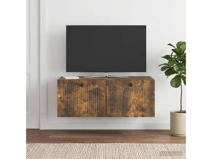 GKMBCVDFR Wandmontierter TV-Schrank Geräucherte Eiche 78,5 x 41 x 30 cm Geräucherte Eiche, Spanplatten, 90°-Scharniere, Metallknöpfe, wandmontiert, viel Stauraum, pflegeleicht
