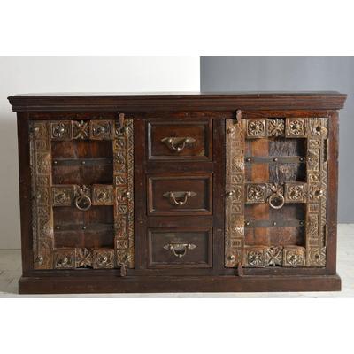 Sideboard SIT "Pontevedra aus Altholz mit Schnitzereien", braun, B:150cm H:90cm T:45cm, Massivholz, Recyceltes Altholz, Sideboards, Sideboard, Handgefertigte Schnitzereien mit einzigartigem Unikat-Charakter